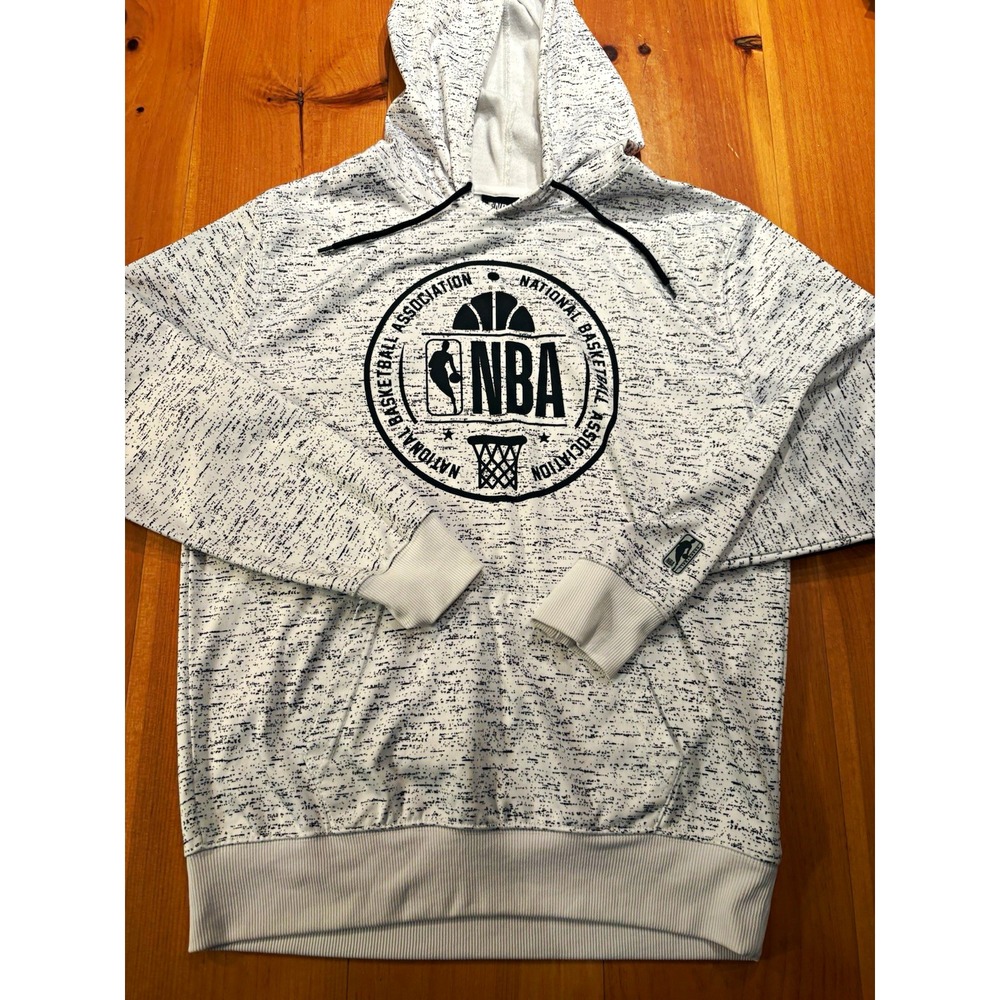 NBA UNK Men's Medium Hoodie White Black Speckled Basketball Logo Pullover